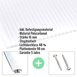 Polycarbonat Stegplatte | 16 mm | Profil A1 | Sparpaket | Plattenbreite 98 cm | Opal Weiß | Blueline | Breite 8,12 m | Länge 6,00 m