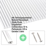 Polycarbonat Stegplatte | 16 mm | Profil A4 | Sparpaket | Plattenbreite 1,20 m | Klar | Blueline | Breite 9,90 m | Länge 6,00 m