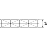 Technische Zeichnung der 16 mm Polycarbonat Stegplatte, Scobalit, mit X-Struktur und Massangabe