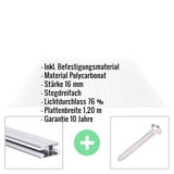 Polycarbonat Stegplatte | 16 mm | Profil DUO | Sparpaket | Plattenbreite 1,20 m | Klar | Breite 7,44 m | Länge 4,00 m