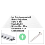 Polycarbonat Stegplatte | 16 mm | Profil DUO | Sparpaket | Plattenbreite 98 cm | Klar | X-Struktur | Breite 5,11 m | Länge 4,50 m