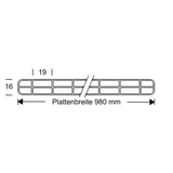 Technische Zeichnung der klaren Polycarbonat Stegplatte, 16 mm, mit Plattenbreite 980 mm