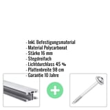 Polycarbonat Stegplatte | 16 mm | Profil ECO | Sparpaket | Plattenbreite 98 cm | Opal Weiß | Breite 4,05 m | Länge 3,50 m