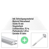 Polycarbonat Stegplatte | 16 mm | Profil Mendiger | Sparpaket | Plattenbreite 1,20 m | Klar | Breite 7,44 m | Länge 4,00 m