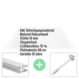 Polycarbonat Stegplatte | 16 mm | Profil Mendiger | Sparpaket | Plattenbreite 98 cm | Klar | Breite 4,10 m | Länge 4,50 m