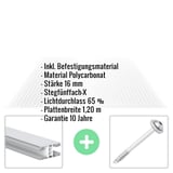 Polycarbonat Stegplatte | 16 mm | Profil Mendiger | Sparpaket | Plattenbreite 1,20 m | Klar | X-Struktur | Breite 4,98 m | Länge 7,00 m