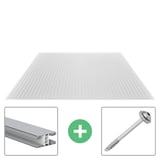 Polycarbonat Stegplatte | 16 mm | Profil Mendiger | Sparpaket | Plattenbreite 1,20 m | Klar | X-Struktur | Breite 4,98 m | Länge 7,00 m