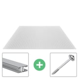 Polycarbonat Stegplatte | 16 mm | Profil Mendiger | Sparpaket | Plattenbreite 98 cm | Klar | X-Struktur | Breite 5,11 m | Länge 6,00 m