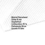 Polycarbonat Stegplatte | 16 mm | Breite 98 cm | Klar / Weiß gestreift | 2-Seiten UV-Schutz | 3,50 m