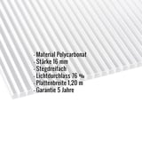 Polycarbonat Stegplatte | 16 mm | Breite 1,20 m | Klar | Blueline | 3,00 m
