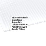 Polycarbonat Stegplatte 16 mm Opal-Weiß, Scobalit, mit eingeblendeten Eckdaten