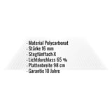 Polycarbonat Stegplatte | 16 mm | Breite 98 cm | Klar | X-Struktur | 2,50 m