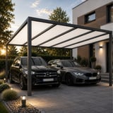 Modernes Carport mit Polycarbonat Stegplatten 16 mm Opal-Weiß als Dach, zwei Autos darunter
