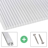 Polycarbonat Stegplatte 25 mm klar, Aufsatzprofil und zwei Schrauben als Sparpaket