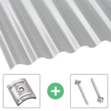 Polycarbonat Wellplatte | 76/18 | Sparpaket | 2,60 mm | Klar | Wabenstruktur | Breite 4,97 m | Länge 2,50 m