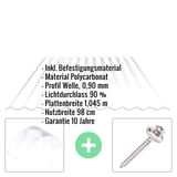 Polycarbonat Wellplatte | 76/18 | Sparpaket | 0,90 mm | Klar | 2-Seiten UV-Schutz | Breite 6,93 m | Länge 4,50 m