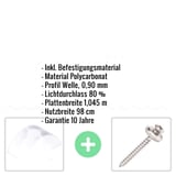 Polycarbonat Wellplatte | 76/18 | Sparpaket | 0,90 mm | Opal Weiß | 2-Seiten UV-Schutz | Breite 5,95 m | Länge 2,00 m