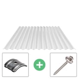 Polycarbonat Wellplatte 76/18 klar mit Befestigungsmaterial, bestehend aus Abstandhalter und Schraube