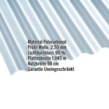 Polycarbonat Wellplatte 76/18, klar, 2,50 mm, mit eingeblendeten Produktdaten