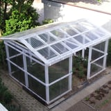 Gewachshaus mit Dach und Waenden aus Polycarbonat Wellplatten klar 2,50 mm, Gesamtansicht von oben