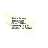 Pultabschluss Stahl 0,75 mm Grauweiß mit eingeblendeten Eckdaten