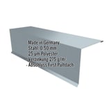 Pultabschluss aus fehgrauem Stahl, 0,50 mm, mit Polyesterbeschichtung und eingeblendeten Eckdaten