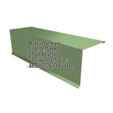Pultabschluss Resedagrün (RAL 6011) aus Stahl, 0,75 mm, mit Polyesterbeschichtung und eingeblendeten Eckdaten