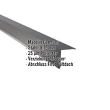 Pultabschluss aus Stahl, Anthrazitgrau RAL 7016, mit eingeblendeten Eckdaten zu Material und Beschichtung