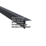 Pultabschluss aus Stahl, Anthrazitgrau RAL 7016, 0,50 mm, mit Shimoco Beschichtung und eingeblendeten Eckdaten