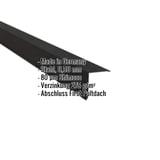 Pultabschluss Tiefschwarz RAL 9005 aus Stahl 0,50 mm mit Shimoco Beschichtung und eingeblendeten Eckdaten