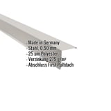 Pultabschluss Lichtgrau RAL 7035 aus Stahl 0,50 mm, mit eingeblendeten Eckdaten