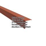 Pultabschluss aus ziegelrotem Stahl, 0,50 mm, mit Mattpolyester-Beschichtung, Eckdaten eingeblendet