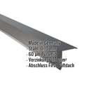 Pultabschluss aus Stahl, Anthrazitgrau, mit eingeblendeten Eckdaten zu Material, Stärke und Beschichtung