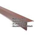 Pultabschluss Aluminium rotbraun mit eingeblendeten Eckdaten: Made in Germany, 0,70 mm, 25 µm Polyester