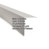 Pultabschluss Lichtgrau RAL 7035 aus Stahl 0,50 mm, Polyester 25 µm beschichtet, mit eingeblendeten Eckdaten