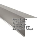 Pultabschluss Graualuminium RAL 9007, 0,50 mm Stahl, mit eingeblendeten Eckdaten