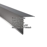 Pultabschluss Anthrazitgrau RAL 7016, Stahl 0,75 mm, 25 µm Polyester Beschichtung, mit eingeblendeten Eckdaten