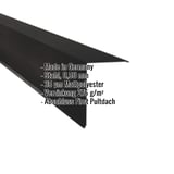 Pultabschluss aus schwarzem Stahl, 0,50 mm, mit 35 µm Mattpolyester-Beschichtung und eingeblendeten Eckdaten