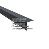 Pultabschluss aus anthrazitgrauem Stahl mit 80 µm Shimoco Beschichtung, Eckdaten eingeblendet