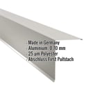 Pultabschluss Aluminium RAL 9006, 0,70 mm, mit eingeblendeten Eckdaten zu Material und Beschichtung