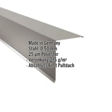 Pultabschluss Graualuminium RAL 9007, 0,50 mm Stahl, mit eingeblendeten Produktdaten