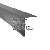Pultabschluss aus Stahl, Anthrazitgrau RAL 7016, mit eingeblendeten Eckdaten