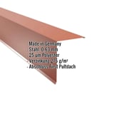 Pultabschluss Kupferbraun RAL 8004 aus Stahl 0,63 mm, 25 µm Polyesterbeschichtung, Eckdaten eingeblendet
