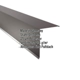 Pultabschluss aus Stahl, schokoladenbraun RAL 8017, 0,75 mm stark, mit eingeblendeten Produktdetails