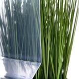 PVC Spundwandplatte klarbläulich, 1,50 mm, Detailansicht der transparenten Oberfläche vor Pflanzenhintergrund