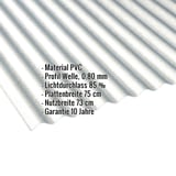 PVC Wellplatte 32/09, klar, 0,80 mm, mit eingeblendeten Eckdaten zu Material, Profil, Lichtdurchlass und Massen