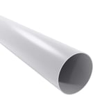 Regenfallrohr aus grauem PVC, schraeg von oben, Vorderseite mit Oeffnung sichtbar