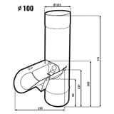 Technische Zeichnung des Regenwasserfängers mit Massangaben für Durchmesser 100 mm und Höhen