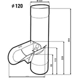 Technische Zeichnung des Regenwasserfängers mit Massangaben, Durchmesser 120 mm
