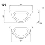 Technische Zeichnung Rinnenendstück 190, Masse 235x125 mm, Seitenansicht 20x12 mm